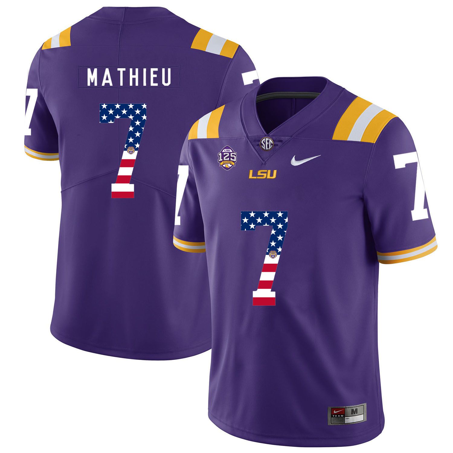 Men LSU Tigers 7 Mathieu Purple Flag Customized NCAA Jerseys